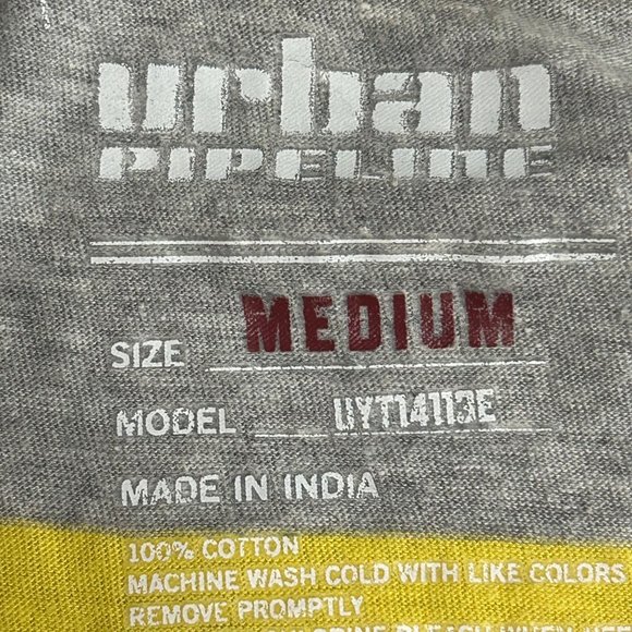 Urban Pipeline Men's Size M V-Neck Gray Yellow Stripes Short Sleeve T-Shirt EUC - Picture 6 of 9
